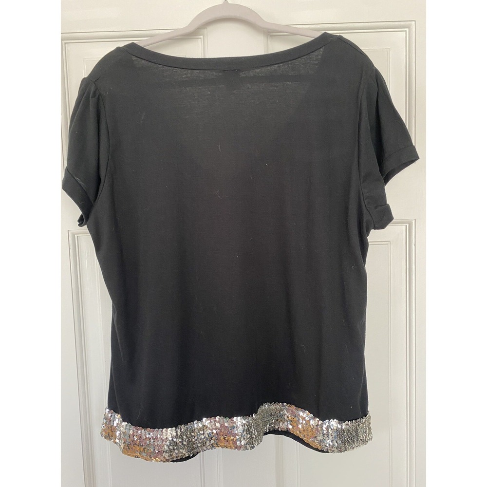 Jay Day Women's Shirt SZ 2X Black Sequined Bottom Short Sleeve Party Sparkle - Picture 2 of 7